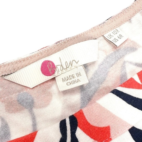 Boden mini dress tunic t-shirt dress navy blue orangey-red pink print tie belt 6 - Picture 2 of 16